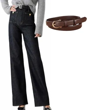 Tummy Control Sailor Wide Leg Trouser, Tummy Control Sailor Jeans for Women, High Waist Stretchy Straight Leg Pants