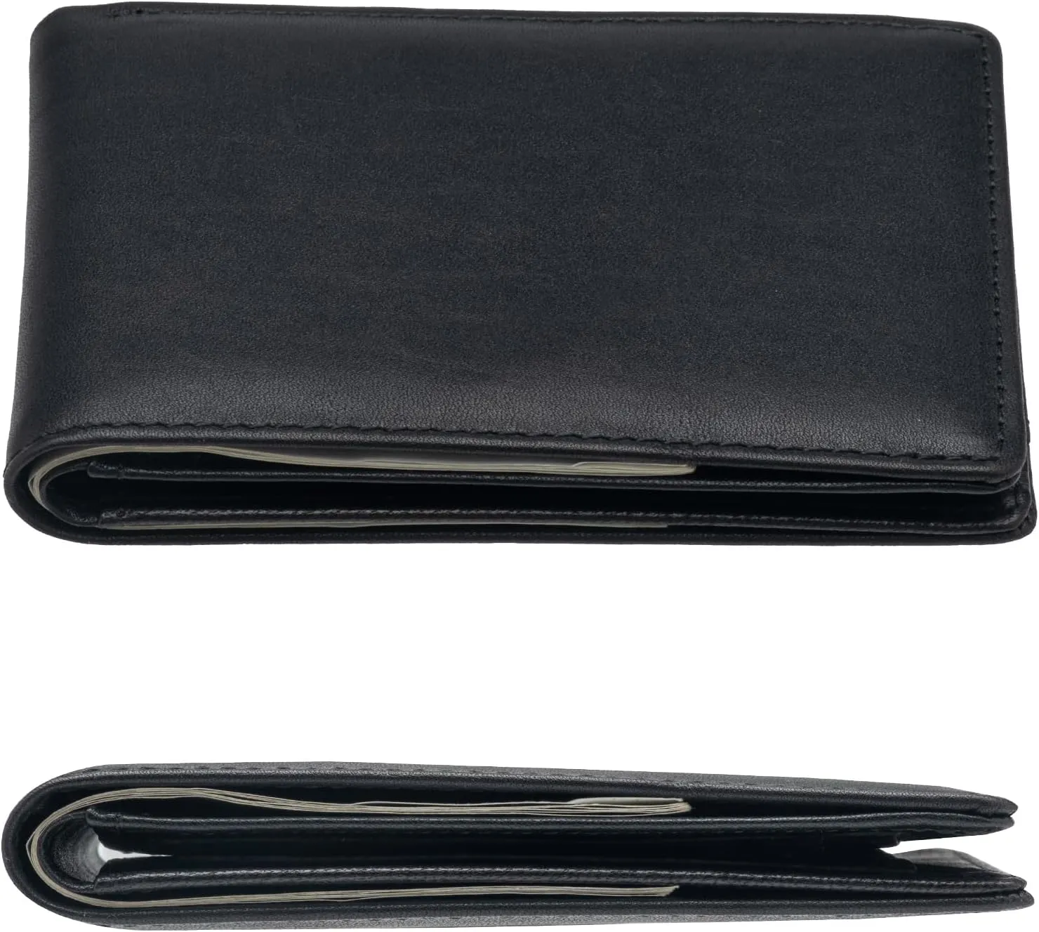 Ultra-Thin Folding Leather Wallet for Men, Slim Brief Credit Card Men's Minimalist Wallet(BLACK)