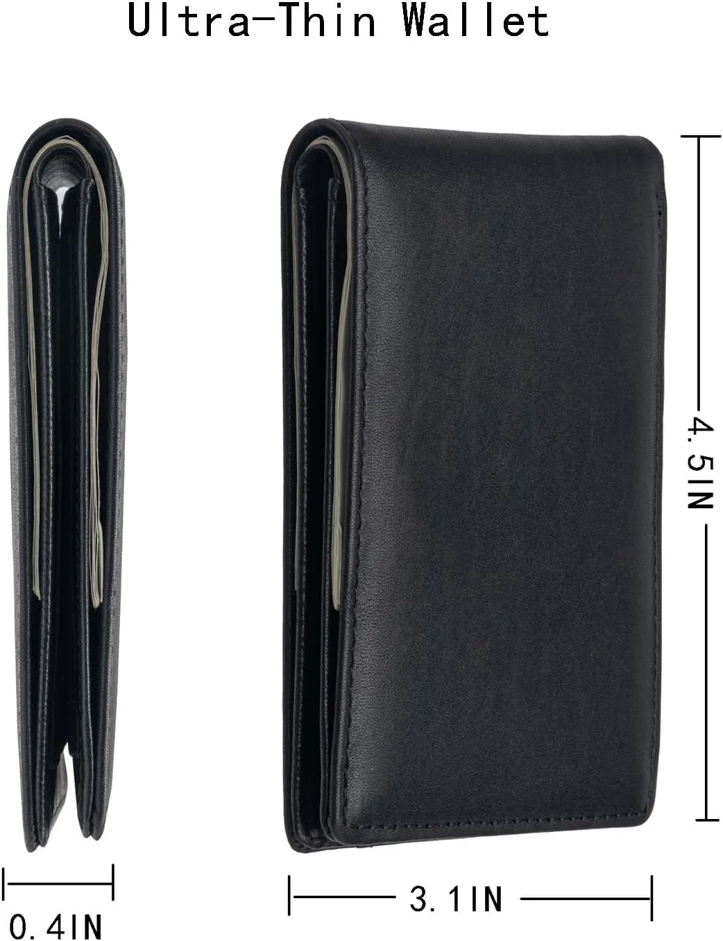 Ultra-Thin Folding Leather Wallet for Men, Slim Brief Credit Card Men's Minimalist Wallet(BLACK)