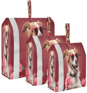 Valentine's Day Cute Dog Packing Cubes for Travel 3 Set Large Packing Cubes Suitcase Organizer Bags Set for Suitcases