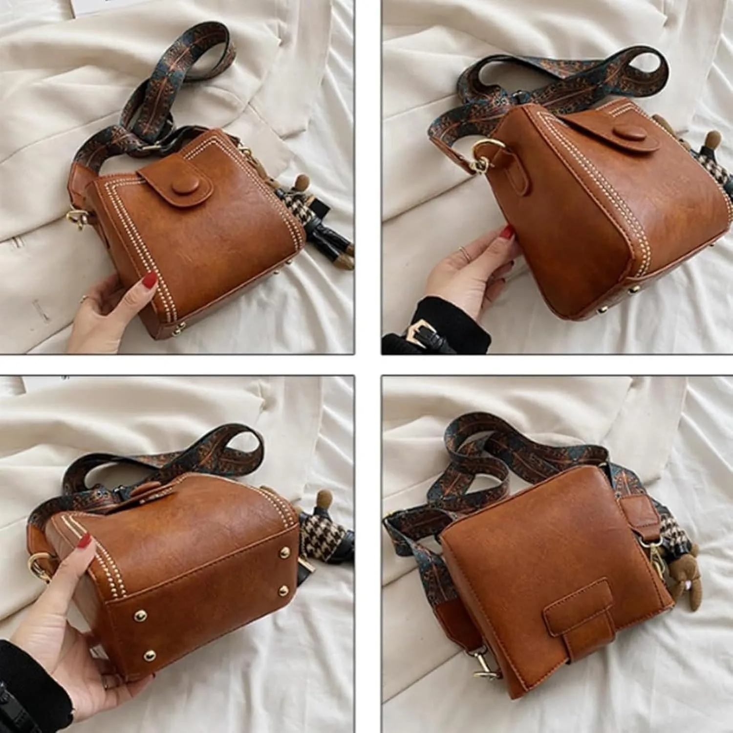 Vintage Fashion Bag with Adjustable Wider Shoulder Strap, womens elegant minimalist handbag trendy vintage bucket bag