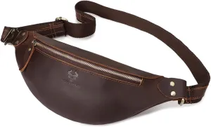 Vintage Genuine Leather Fanny Pack, Adjustable Strap, Unisex Crossbody or Sling Pouch for Travel, Outdoor, Running (Brown)