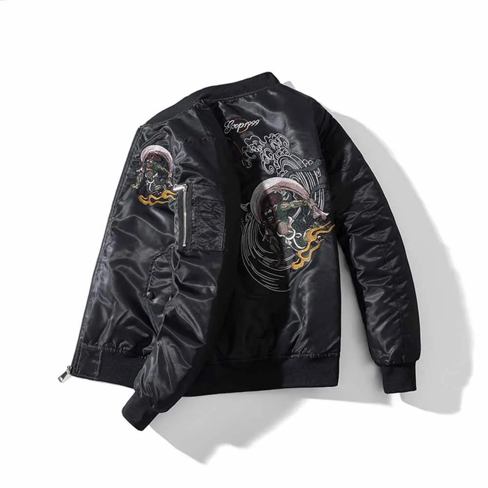 Vintage Japanese Ghost Embroidered Thickened Bomber Jacket