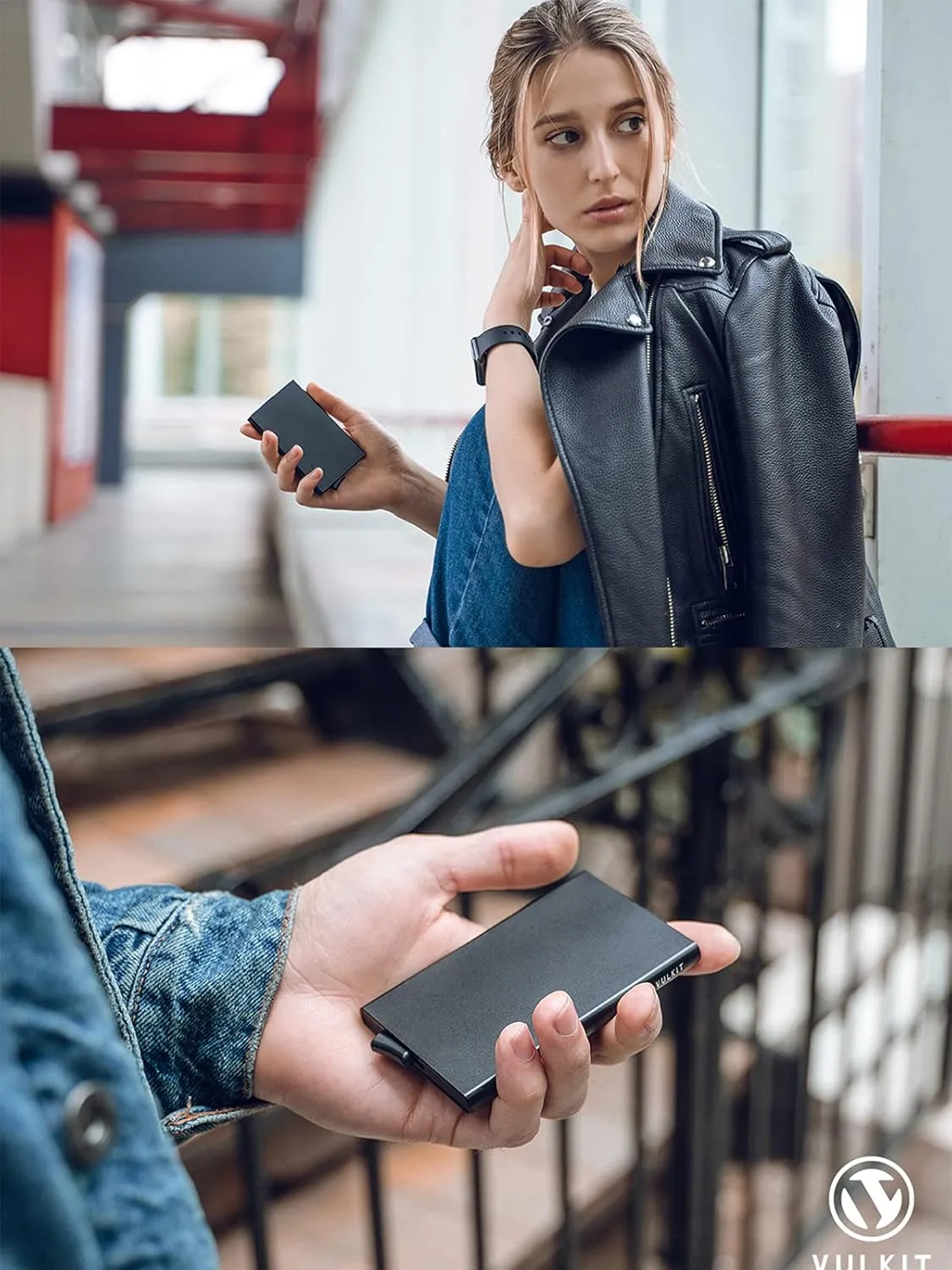 VULKIT Pop Up Wallet, Slim Minimalist Credit Card Holder For Men and Women RFID Blocking Mini Metal Case