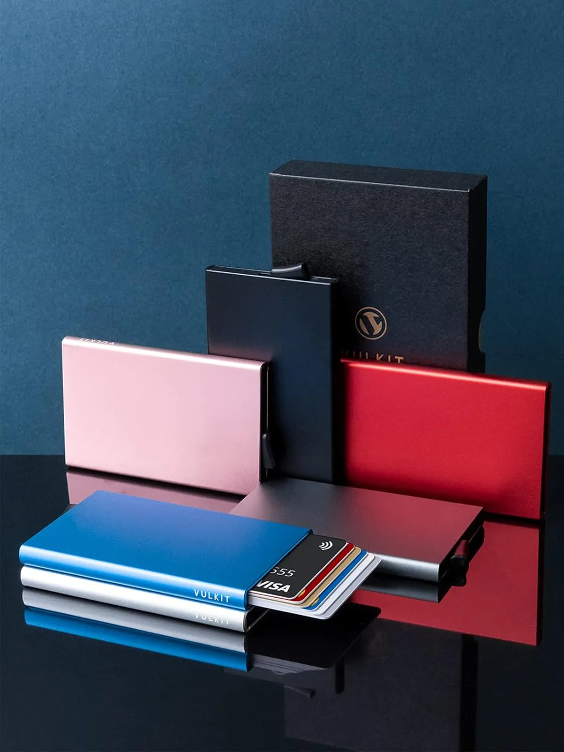VULKIT Pop Up Wallet, Slim Minimalist Credit Card Holder For Men and Women RFID Blocking Mini Metal Case