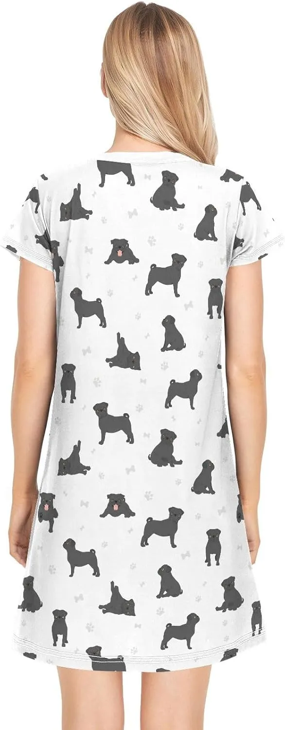 vvfelixl Womens Nightgown Dachshund Short Sleeve Nightshirt Soft Sleepwear Nightdress S-XXL