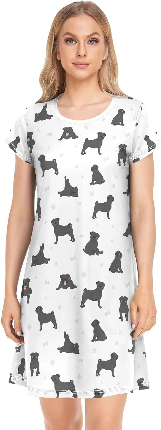 vvfelixl Womens Nightgown Dachshund Short Sleeve Nightshirt Soft Sleepwear Nightdress S-XXL