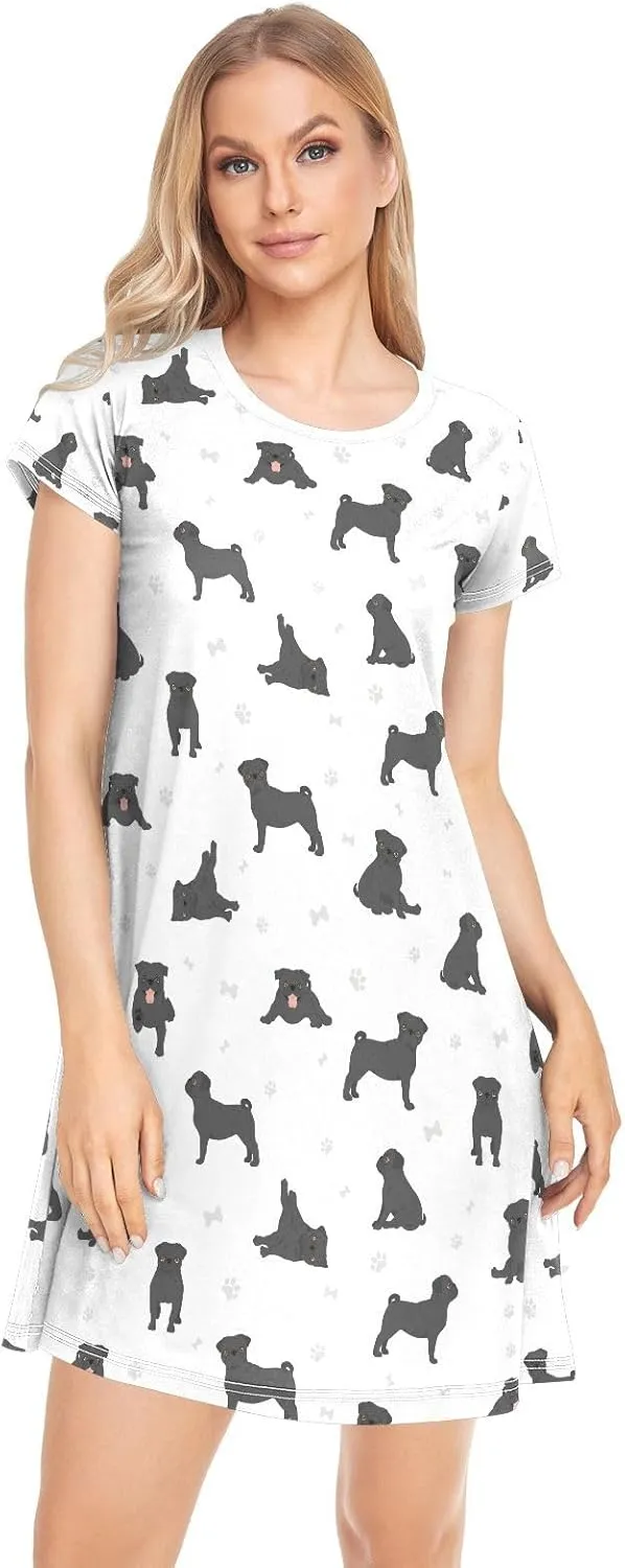 vvfelixl Womens Nightgown Dachshund Short Sleeve Nightshirt Soft Sleepwear Nightdress S-XXL