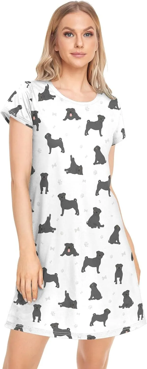 vvfelixl Womens Nightgown Dachshund Short Sleeve Nightshirt Soft Sleepwear Nightdress S-XXL