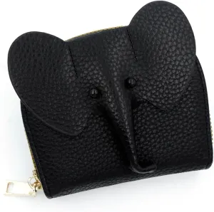 Wallet Card Holder, RFID Blocking Purse,Cute Elephant Small Minimalist Leather Credit for Women, Girls, Ladies (Black)