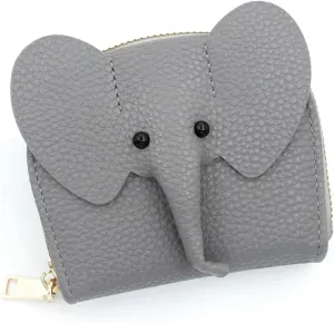 Wallet Card Holder, RFID Blocking Purse,Cute Elephant Small Minimalist Leather Credit for Women, Girls, Ladies (Grey)