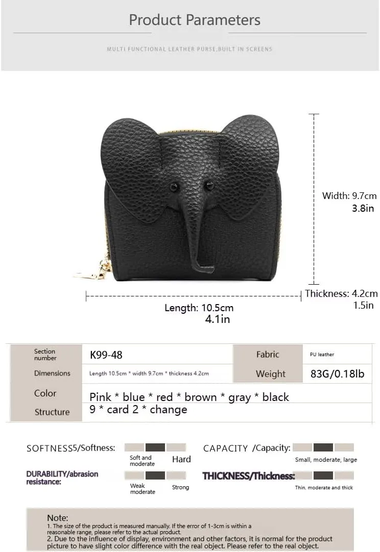 Wallet Card Holder, RFID Blocking Purse,Cute Elephant Small Minimalist Leather Credit for Women, Girls, Ladies (Pink)