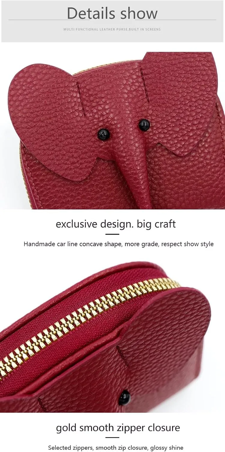 Wallet Card Holder, RFID Blocking Purse,Cute Elephant Small Minimalist Leather Credit for Women, Girls, Ladies (Pink)