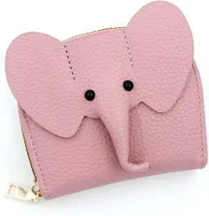 Wallet Card Holder, RFID Blocking Purse,Cute Elephant Small Minimalist Leather Credit for Women, Girls, Ladies (Pink)