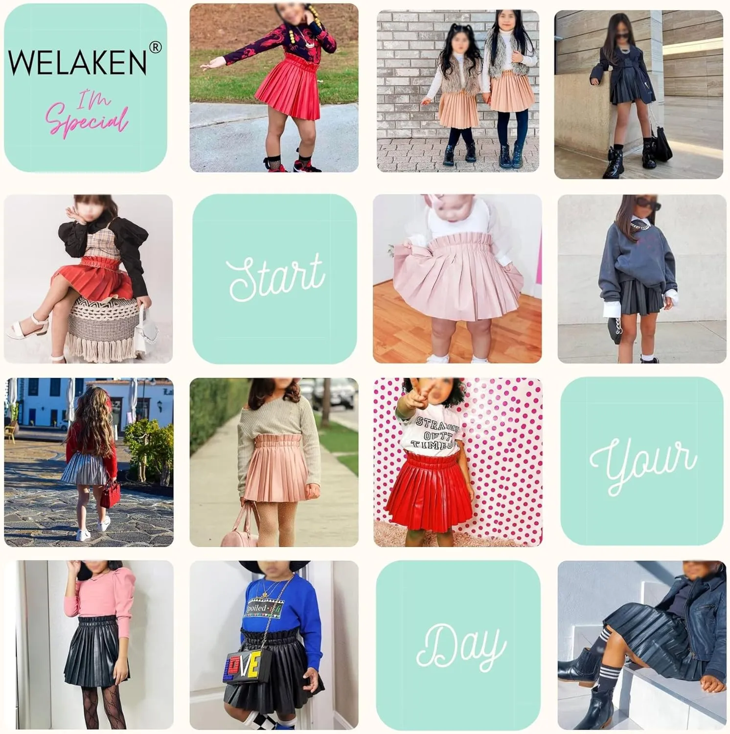 WELAKEN Pu Leather Skirts for Girls Kids & Teen & Toddler & Women Faux Leather Pleated Skirts