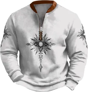 Western Skull Grapic Hoodies For Men Half Zip Pullover Novelty Nautical Anchor Print Outdoor Casual Sweatshirts