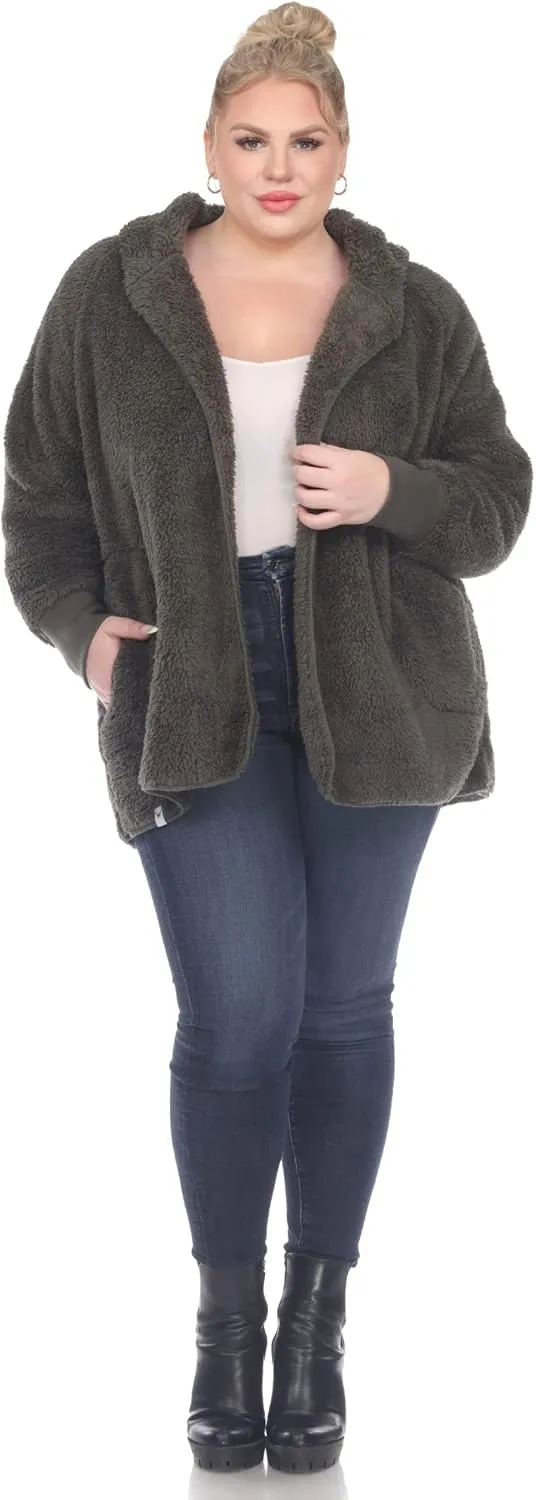 white mark Women's Super-Soft Plush Hooded Open Front Cardigan with Pockets