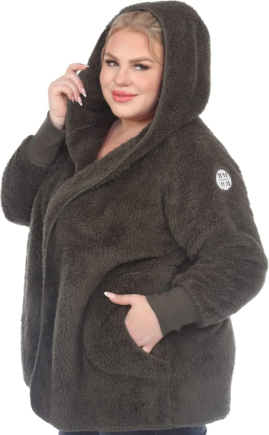 white mark Women's Super-Soft Plush Hooded Open Front Cardigan with Pockets