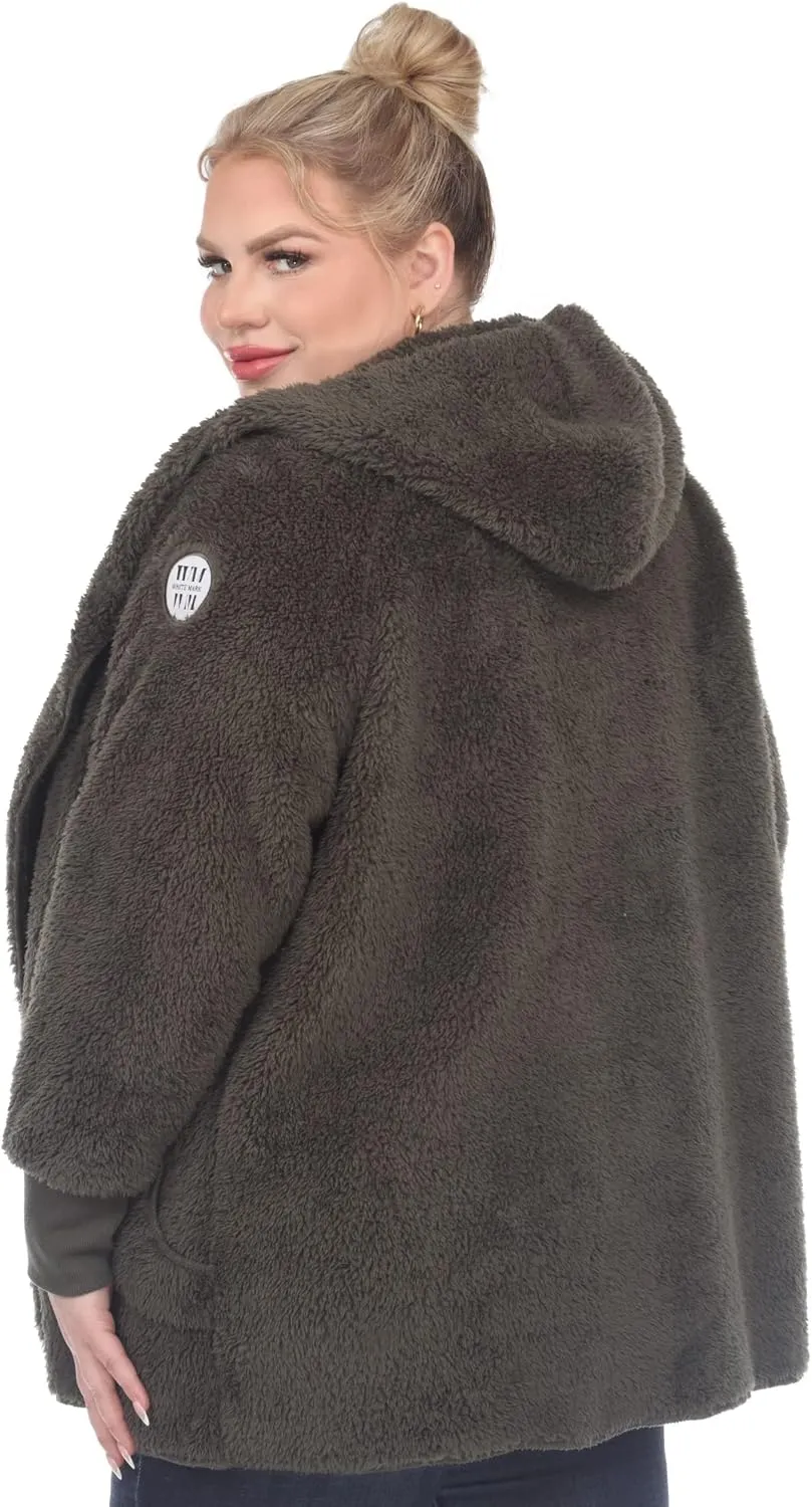 white mark Women's Super-Soft Plush Hooded Open Front Cardigan with Pockets