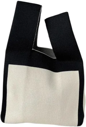 Wide Striped Handmade Knitted Handbag Minimalist Women Mini Knot Wrist Bag Tote Bag Student Reusable Shopping Bags
