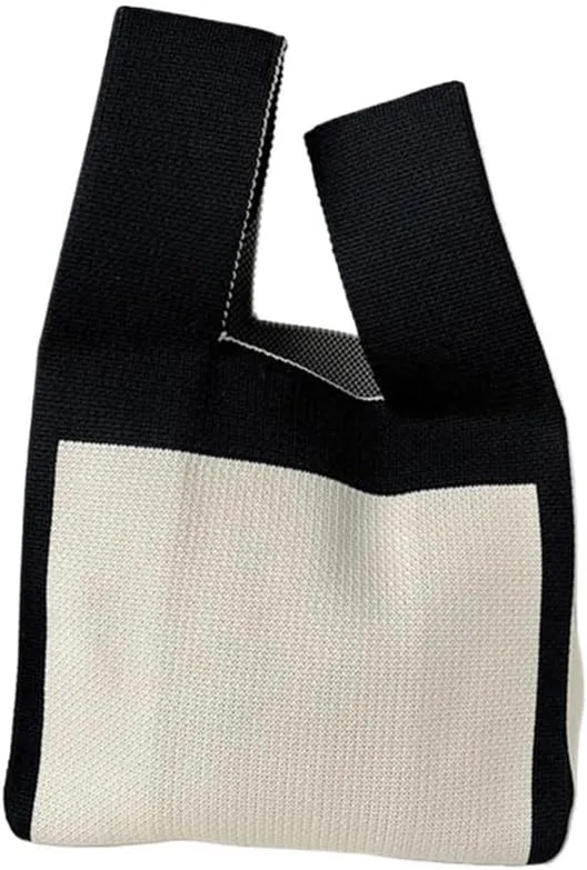 Wide Striped Handmade Knitted Handbag Minimalist Women Mini Knot Wrist Bag Tote Bag Student Reusable Shopping Bags