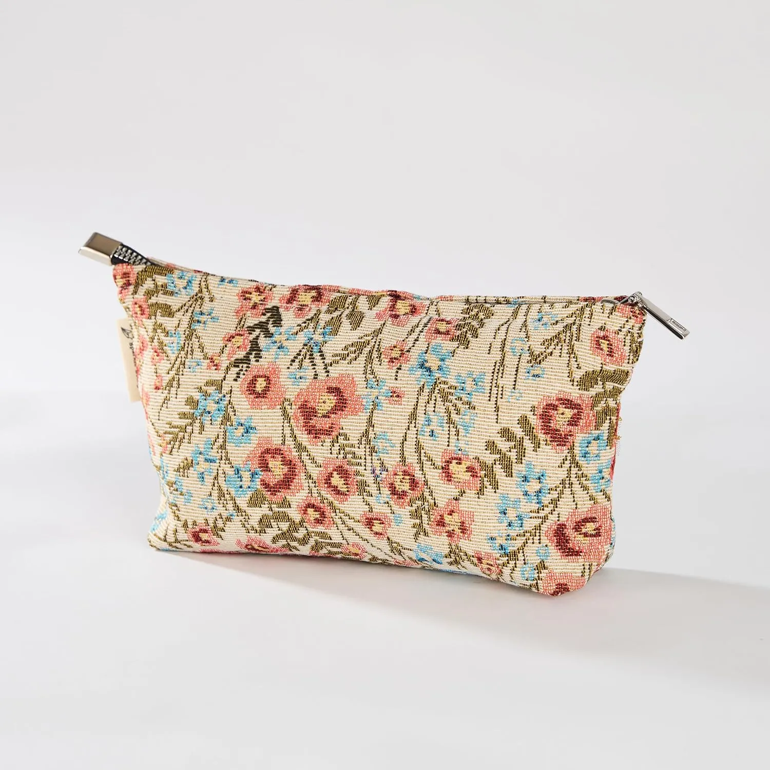 Wildflower Print Canvas Makeup Bag for Women Girls, Large Capacity Trendy Travel-Friendly Cosmetic Bag, Secure Metal Zipper Pouch Aesthetic Toiletry Bag Organizer (Set of 2)