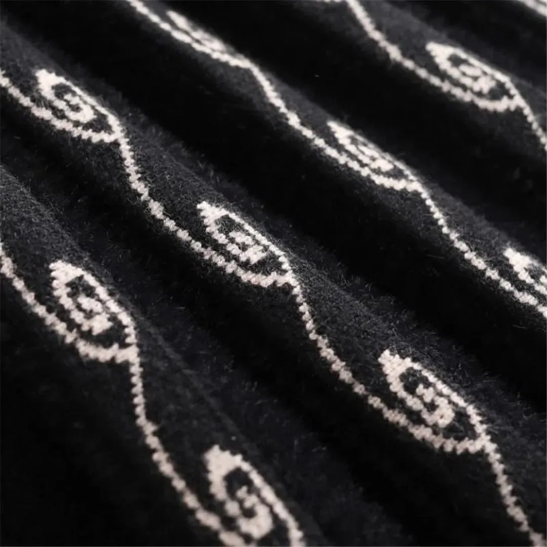 Winter Thick Mink Fleece Pleated Skirt Women Autumn High Waist Midi Knitted Skirt Korean Jacquard Long A-Line Skirts