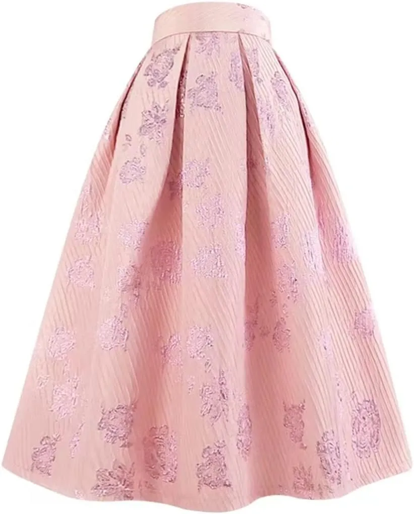 Wjnvfioo Spring Women Clothes Rose Floral Print High Waist Long Midi Skirt