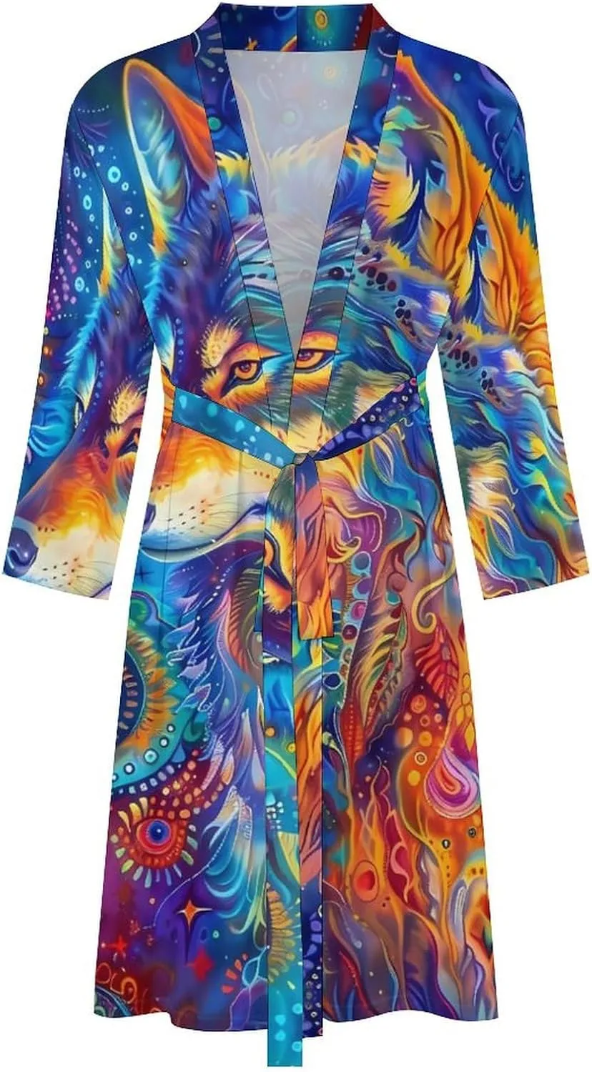 Wolf Mens Lightweight Robe Soft Bathrobe Knee Length Robe Spa Sleepwear Loungewear