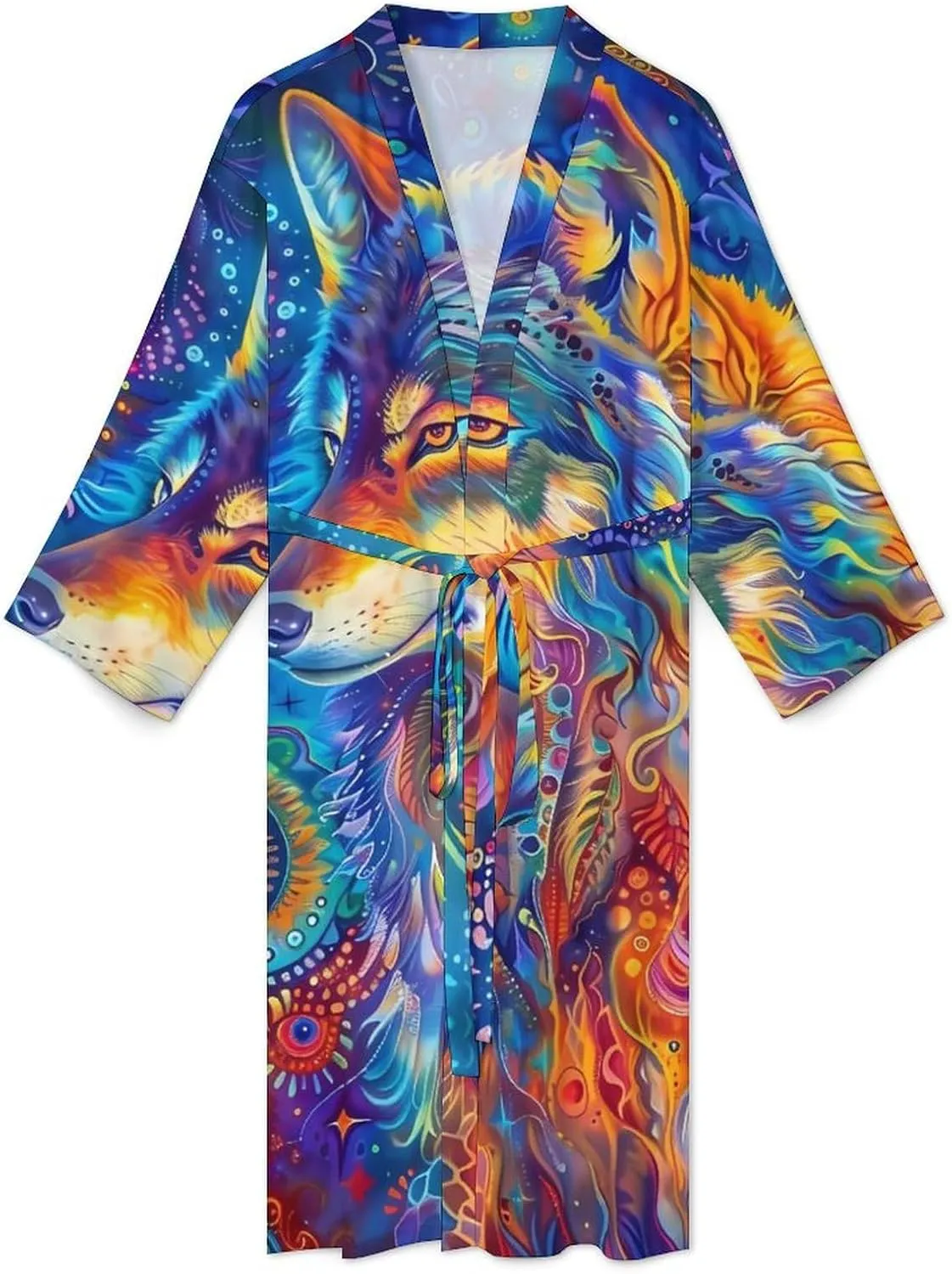 Wolf Mens Lightweight Robe Soft Bathrobe Knee Length Robe Spa Sleepwear Loungewear