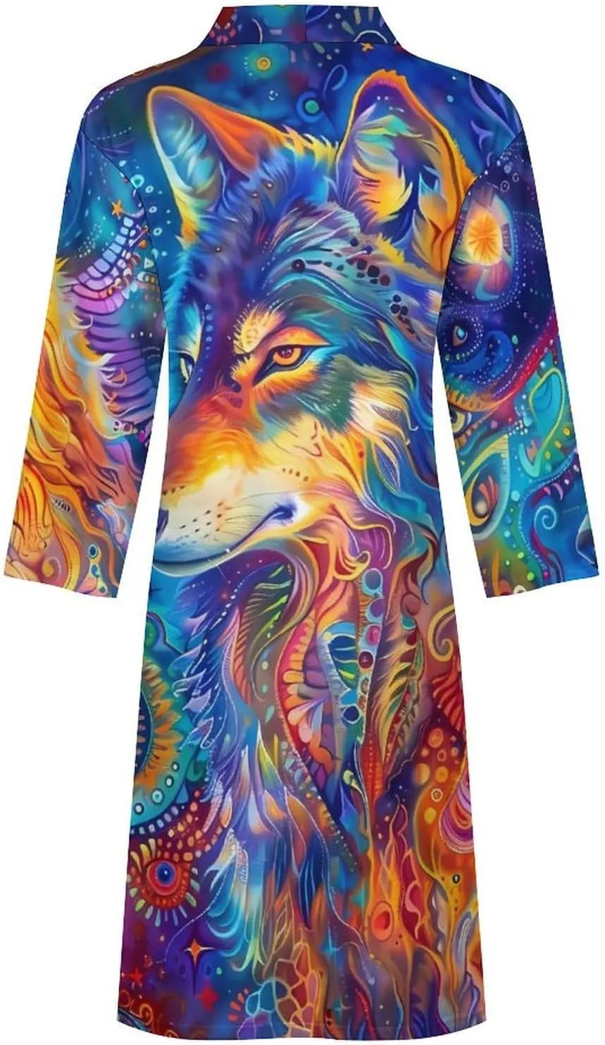 Wolf Mens Lightweight Robe Soft Bathrobe Knee Length Robe Spa Sleepwear Loungewear