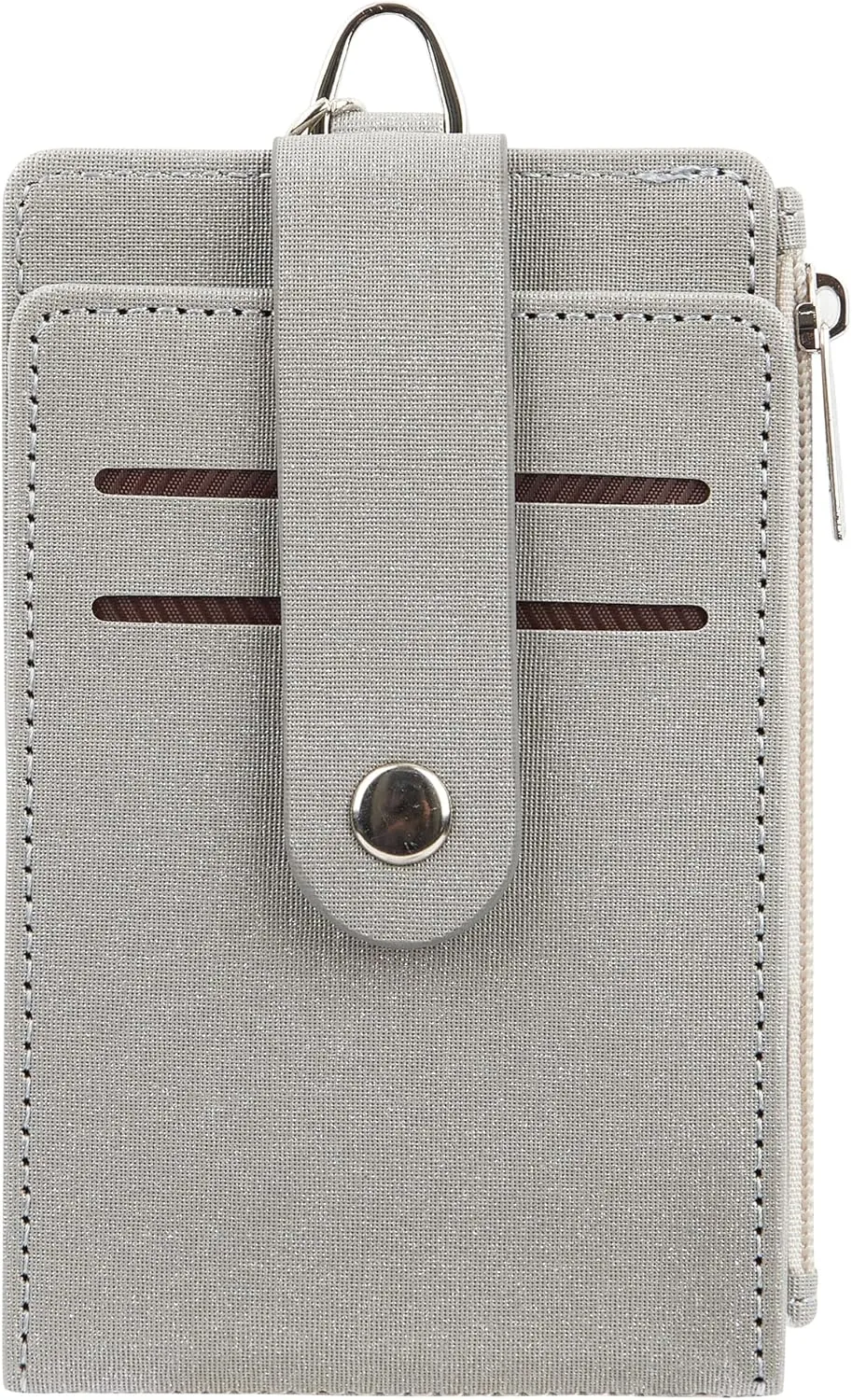 Women & Men Keychain Card Holder Case Zipper Slim Minimalist Front Pocket Wallet with 2 ID Window, Grey