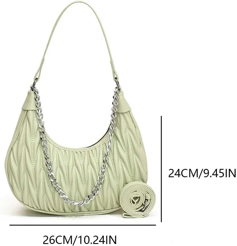 Women Chain Crossbody Bag PU Leather Fashionable Half Moon Bag Large Capacity Minimalist Satchel Bag Daily Bag for L