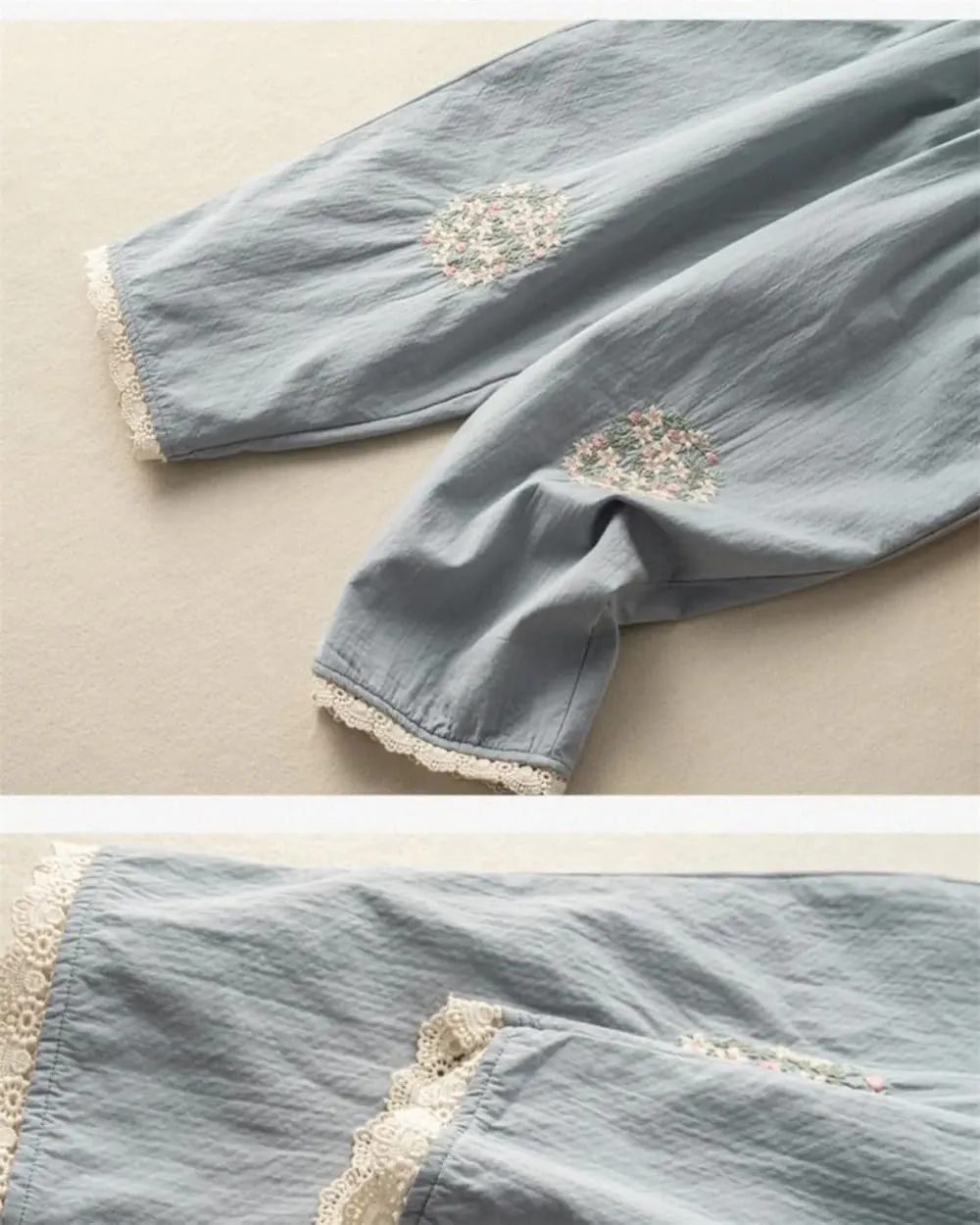 Women Flower Embroidery Casual Trousers Vintage Loose Slim Lace Wide Leg Harem Pants