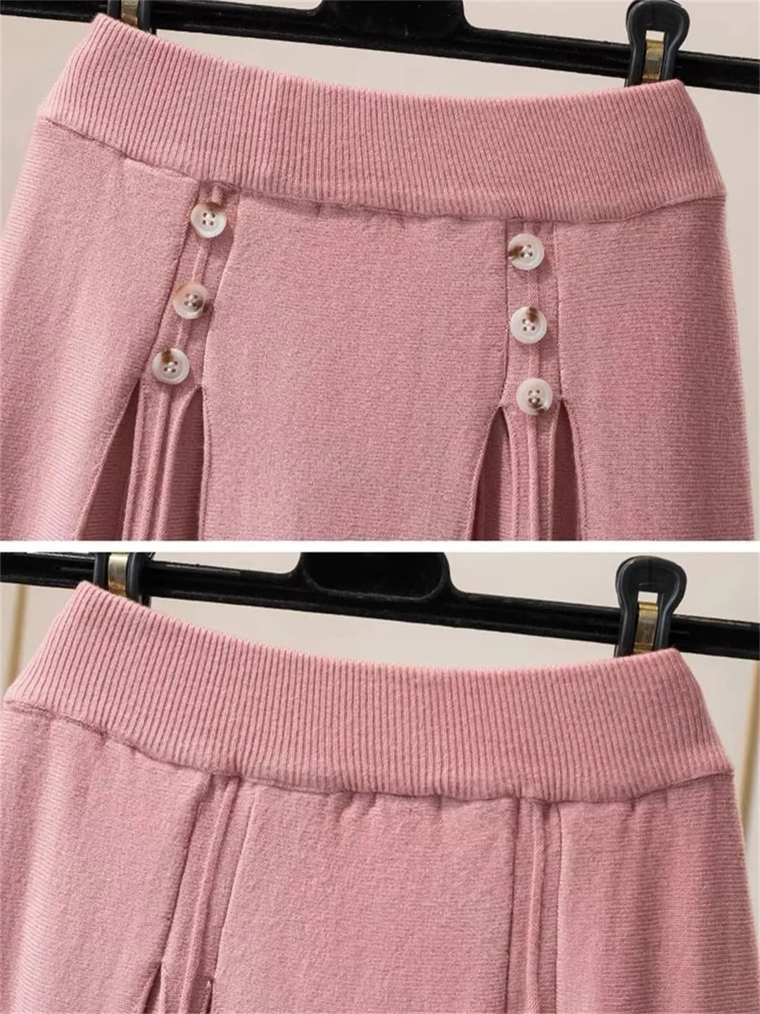 Women Knitted Long Skirt Autumn Winter Button A Line High Waist Pleated Midi Skirt
