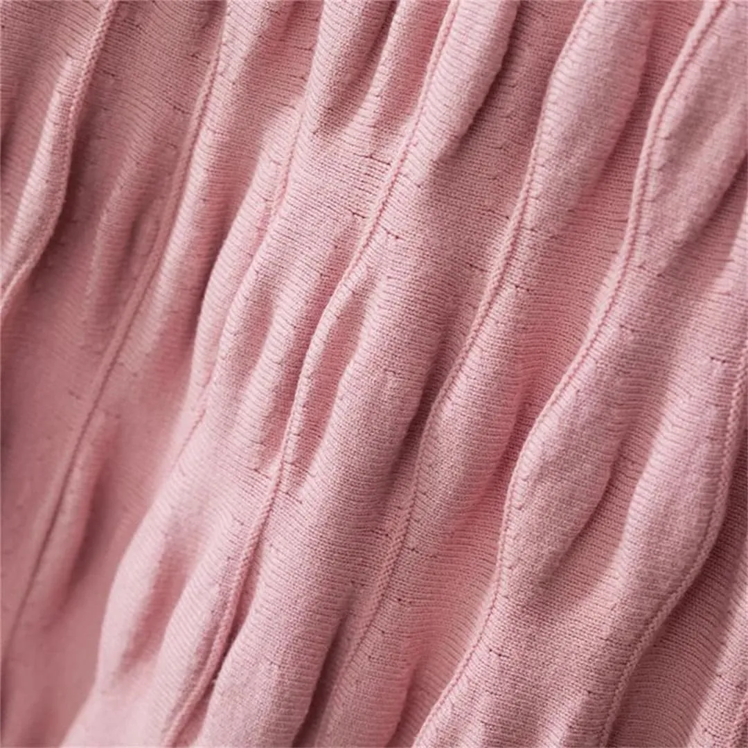 Women Knitted Long Skirt Autumn Winter Korean Folds A Line High Waist Pleated Midi Skirt