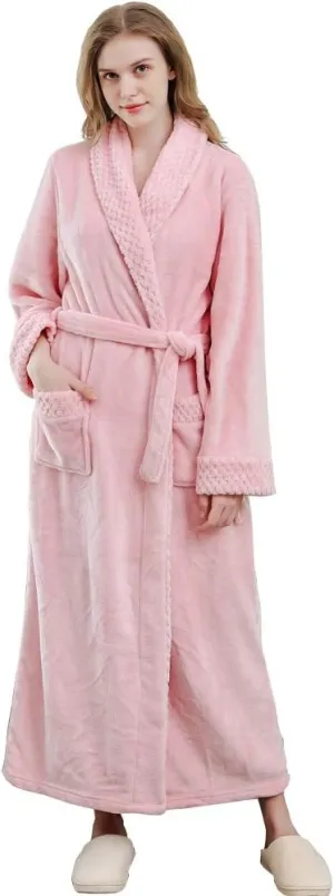 Women Long Fleece Robe Soft Fluffy Plush Bathrobe Nightgown Sleepwear Housecoats