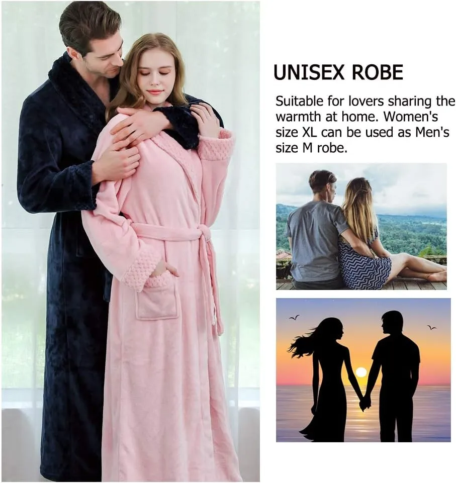 Women Long Fleece Robe Soft Fluffy Plush Bathrobe Nightgown Sleepwear Housecoats