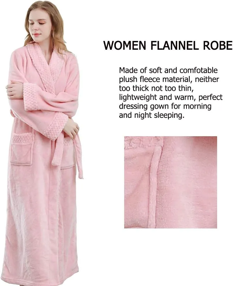Women Long Fleece Robe Soft Fluffy Plush Bathrobe Nightgown Sleepwear Housecoats