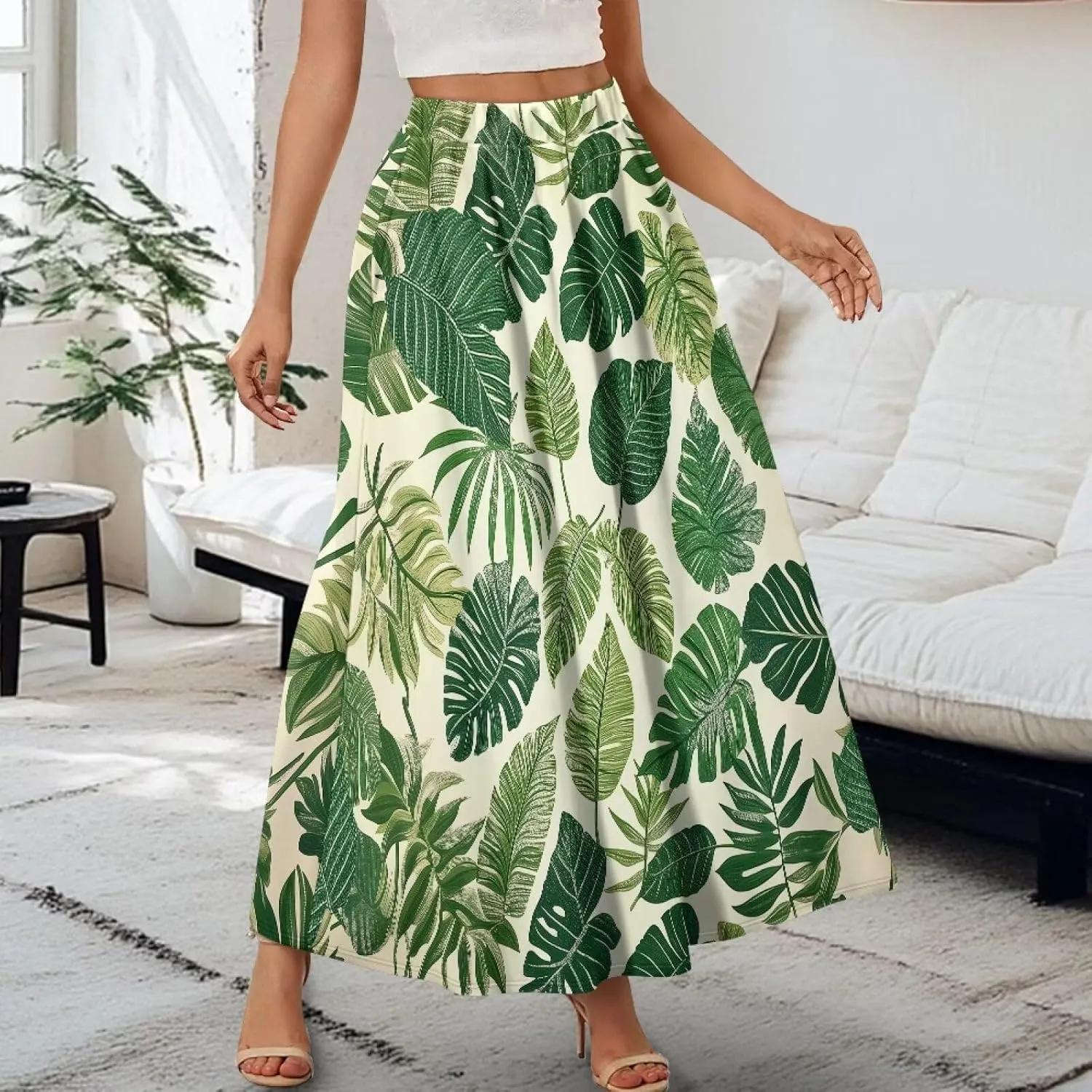 Women Long Skirts with Pockets Bohemian Casual Flowy High Waisted Ankle Length Maxi Skirt for Party Prom