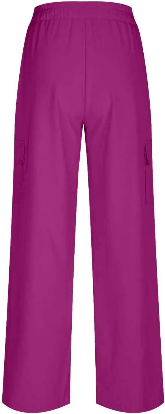 Women Palazzo Pants with Pockets Summer Casual Wide Leg High Waist Lounge Pants Flowy Beach Trousers Travel