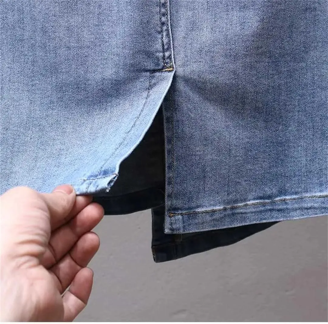 Women Slim Irregular Denim Skirt Casual High Waisted A-Line Buttocks Wrapped Skirts
