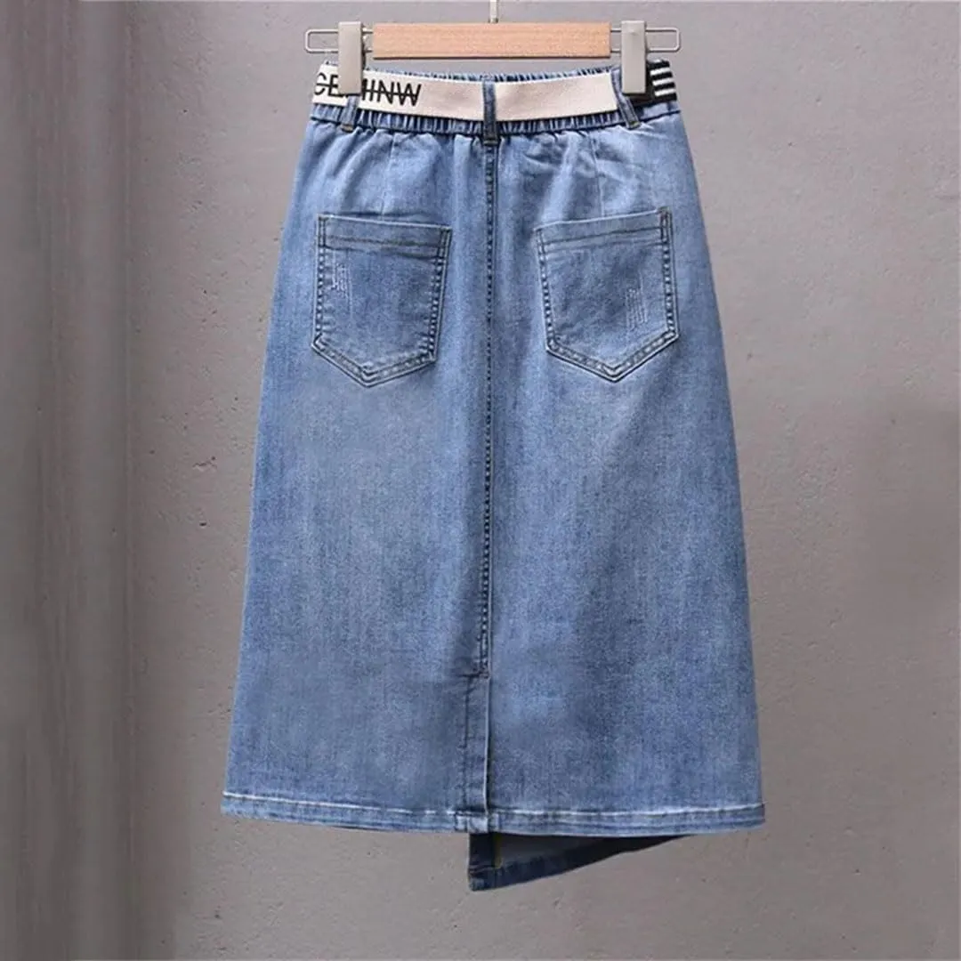 Women Slim Irregular Denim Skirt Casual High Waisted A-Line Buttocks Wrapped Skirts