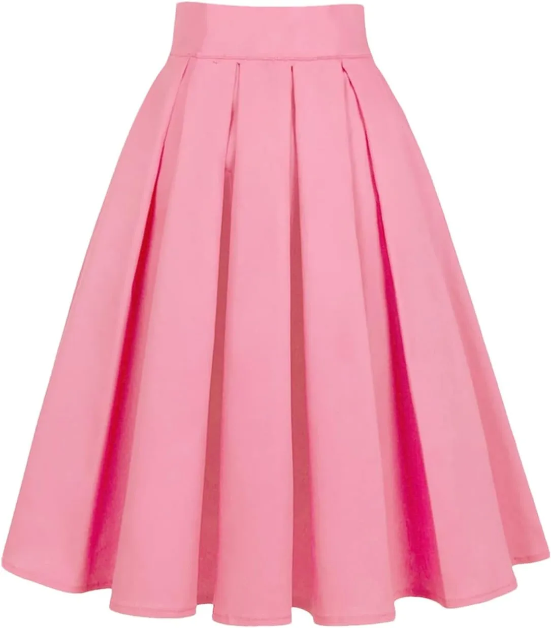 Women Solid Casual French Style High Waist Skirt Vintage Swing Pleated Skirts
