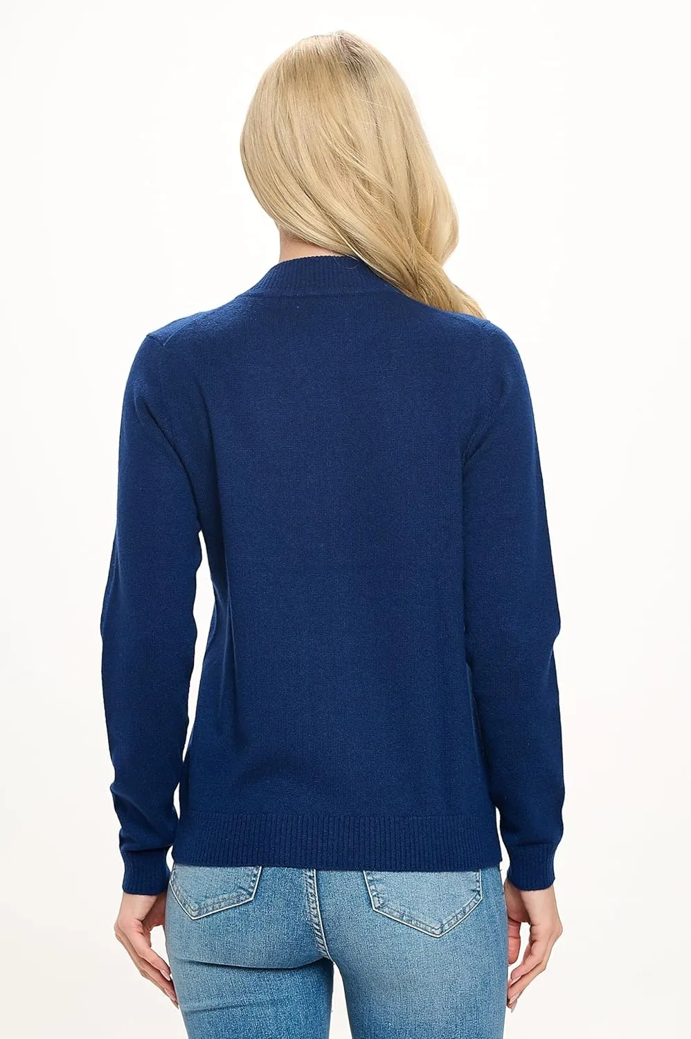 Women's 100% Cashmere Soft Long Sleeve Crew Neck Open Zip Cardigan