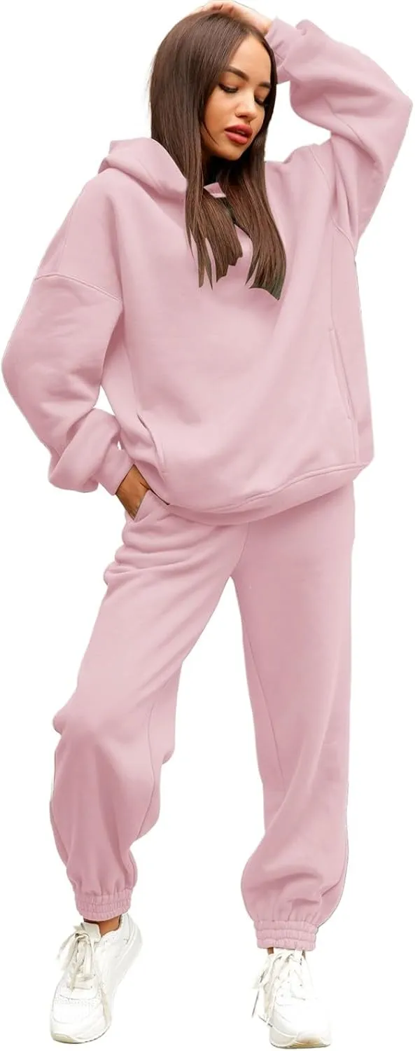 Womens 2 Piece Outfits Lounge Half Zip Hoodie Sweatsuit Sets Oversized Sweatshirt Baggy Fall Fashion Sweatpants C-Pink