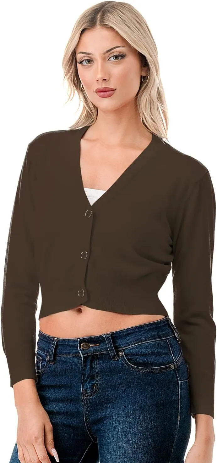 Women's 3/4 Sleeve Soft Open Front Cropped Sweater Cardigan (S-XXL)