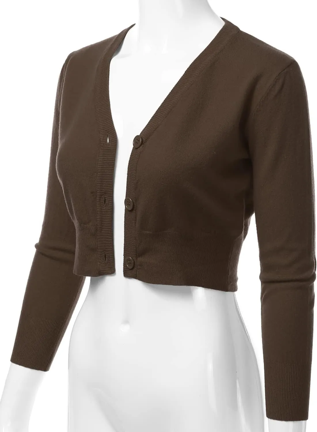 Women's 3/4 Sleeve Soft Open Front Cropped Sweater Cardigan (S-XXL)