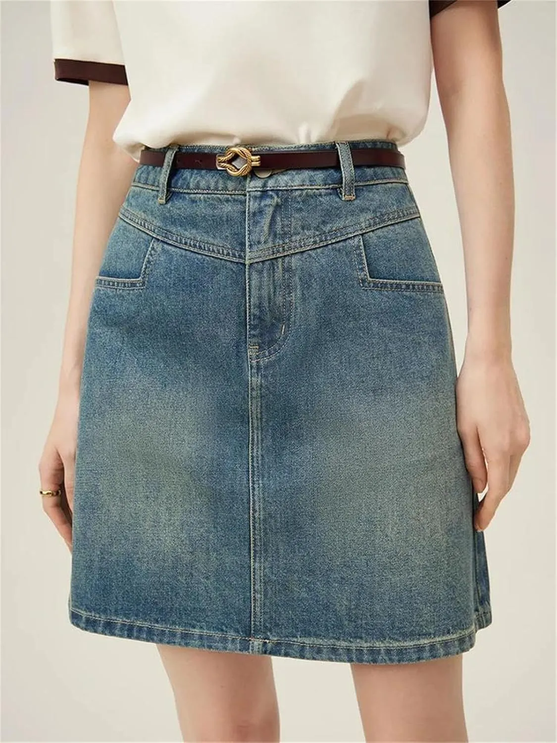 Women's Academy Style Denim Skirt Summer A Line High Waisted Short Blue Shorts Casual Skirt