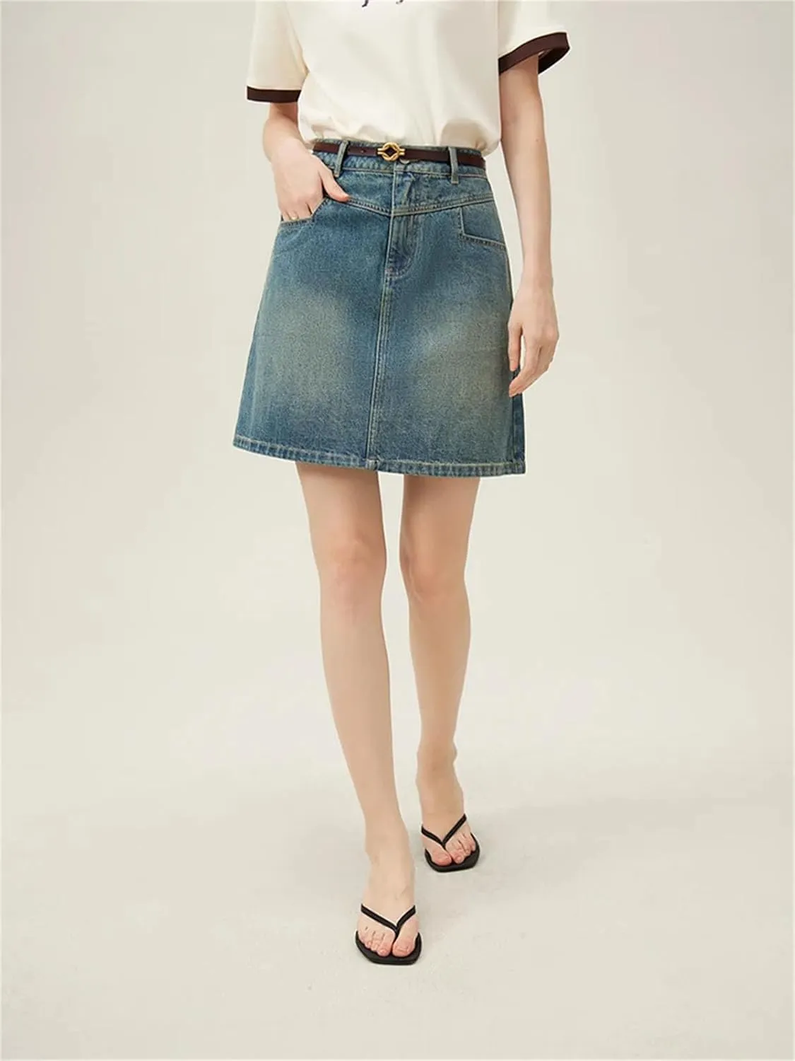 Women's Academy Style Denim Skirt Summer A Line High Waisted Short Blue Shorts Casual Skirt
